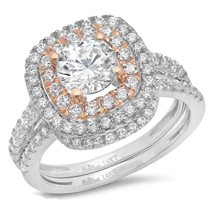 Clara Pucci 1.9 CT Round Cut Pave Double Halo Bridal Engagement Wedding ...